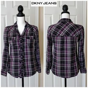 DKNY Jeans plaid button down shirt sz S
